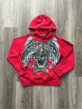 Tapout Red Hoodie with Winged Skull Graphic
